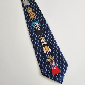 Kai Long Mens Hand Made Silk Tie Blue Peking Opera Mask Traditional Chinese 56"